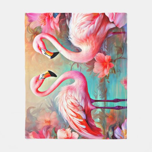 Rosa Flamingos in einem See mit Blume-20231 Fleecedecke (Vorderseite)