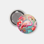 Rosa Flamingos in einem See mit Blume-20231 Magnet (Vorderseite/Rückseite)