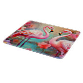 Rosa Flamingos in einem See mit Blume-20231 Schneidebrett (Ecke)