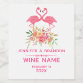 Rosa Flamingos in Liebe Blumenstrauß Weinetikett (Einzelnes Label)