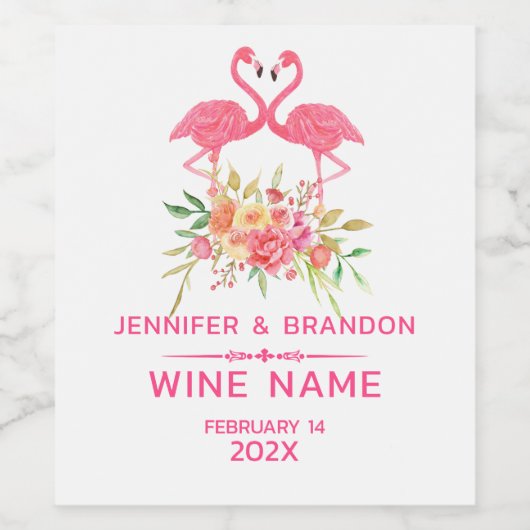 Rosa Flamingos in Liebe Blumenstrauß Weinetikett (Einzelnes Label)