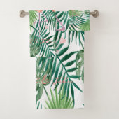 Rosa Flamingos in Liebe, Herz, Palm-Blätter Badhandtuch Set (Insitu)