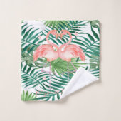 Rosa Flamingos in Liebe, Herz, Palm-Blätter Badhandtuch Set (Waschlappen)