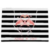 Rosa Flamingos in Liebe, Schwarz-weiße Streifen Große Geschenktüte (Vorderseite)