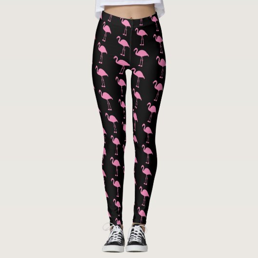 Rosa Flamingos in Schwarz Leggings (Vorderseite)