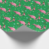 Rosa Flamingos in Weihnachtsmannmützen Geschenkpapier (Ecke)