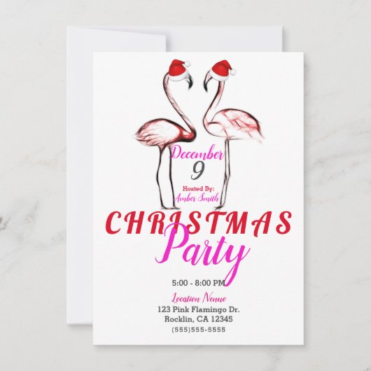 Rosa Flamingos in Weihnachtsmannmützen Weihnachts- Einladung (Vorderseite)