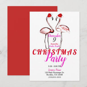 Rosa Flamingos in Weihnachtsmannmützen Weihnachts- Einladung