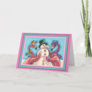 ROSA FLAMINGOS MACHEN SCHNEEMANN, LUSTIGE WEIHNACH FEIERTAGSKARTE