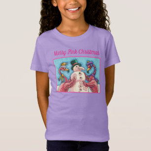 ROSA FLAMINGOS MACHEN SCHNEEMANN, LUSTIGE WEIHNACH T-Shirt