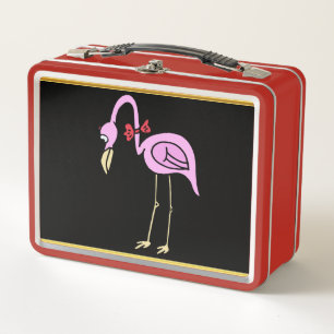 Rosa Flamingos mit einer roten Fliege stehend Metall Brotdose