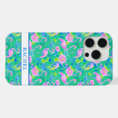 Rosa Flamingos mit Monogramm iPhone Hülle (Rückseite (Horizontal))