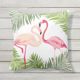 Rosa Flamingos mit Palm-Blätter Kissen Für Draußen
