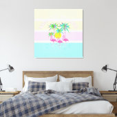 Rosa Flamingos mit Palmen, Namaste Strände, Spaß Leinwanddruck (Insitu (Schlafzimmer))