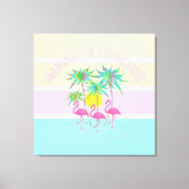 Rosa Flamingos mit Palmen, Namaste Strände, Spaß Leinwanddruck