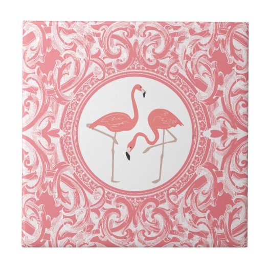 Rosa Flamingos mit rosa und weiße Wirbel Fliese (Vorderseite)