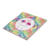 Rosa Flamingos mit tropischem Blattmuster Fliese (Seite)