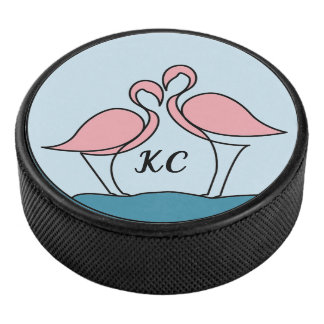 Rosa Flamingos Monogram Art oder Foto Eishockey Puck