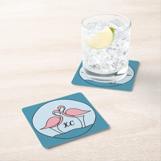 Rosa Flamingos Monogram Art oder Foto Rechteckiger Pappuntersetzer (Vor Ort)