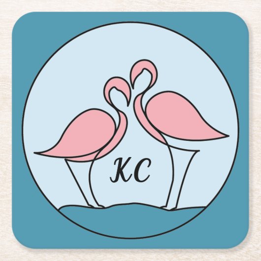 Rosa Flamingos Monogram Art oder Foto Rechteckiger Pappuntersetzer (Vorderseite)