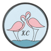 Rosa Flamingos Monogramm Kunst, oder Foto Eishockey Puck (Vorderseite)