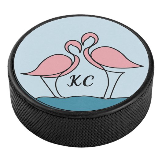 Rosa Flamingos Monogramm Kunst, oder Foto Eishockey Puck (3/4)
