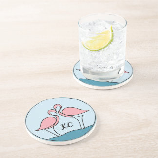 Rosa Flamingos Monogramm Kunst, oder Foto Sandstei Getränkeuntersetzer