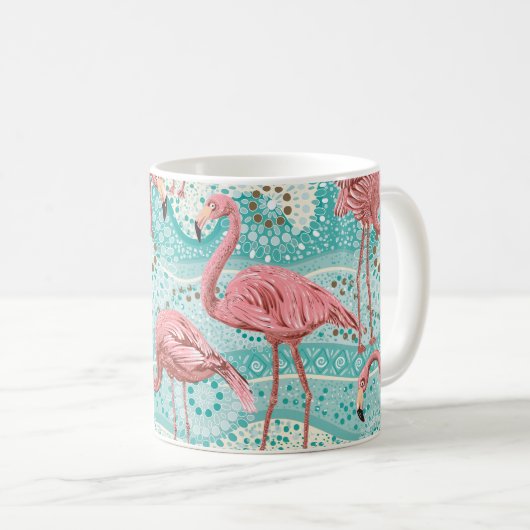 Rosa Flamingos nahtloses Muster Kaffeetasse (VorderseiteRechts)