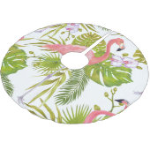 Rosa Flamingos, Orchideen: Aquarellmuster. Polyester Weihnachtsbaumdecke (Schrägansicht)