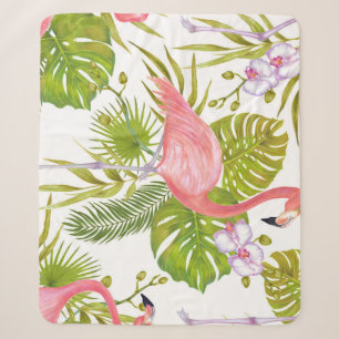Rosa Flamingos, Orchideen: Aquarellmuster. Sherpadecke