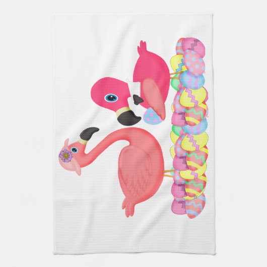 Rosa Flamingos Ostern Geschirrtuch (Vertikal)