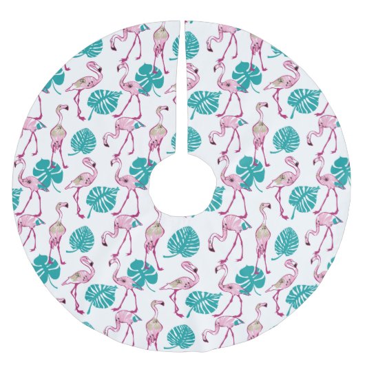 Rosa Flamingos Polyester Weihnachtsbaumdecke (Vorderseite)