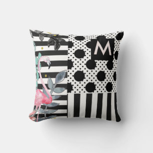 Rosa Flamingos Punkte Schwarz & Weiß Spaß Kissen
