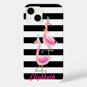 Rosa Flamingos, schwarz, weiße Streifen Case-Mate iPhone Hülle (Rückseite)