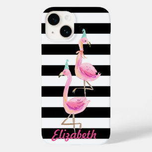 Rosa Flamingos, schwarz, weiße Streifen Case-Mate iPhone 14 Hülle