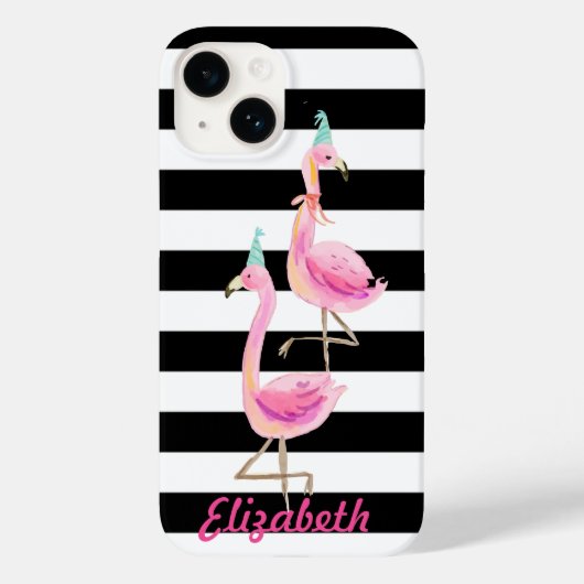 Rosa Flamingos, schwarz, weiße Streifen Case-Mate iPhone Hülle (Rückseite)