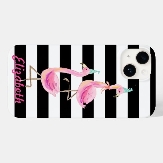 Rosa Flamingos, schwarz, weiße Streifen Case-Mate iPhone Hülle (Rückseite (Horizontal))