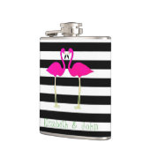 Rosa Flamingos, Schwarz-weiße Streifen, Personalis Flachmann (Links)