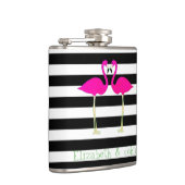 Rosa Flamingos, Schwarz-weiße Streifen, Personalis Flachmann (Rechts)