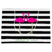 Rosa Flamingos, Schwarz-weiße Streifen, Personalis Große Geschenktüte (Vorderseite)