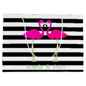 Rosa Flamingos, Schwarz-weiße Streifen, Personalis Große Geschenktüte (Rückseite)