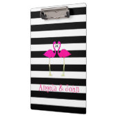Rosa Flamingos, Schwarz, Weiße Streifen Personalis Klemmbrett (Links)