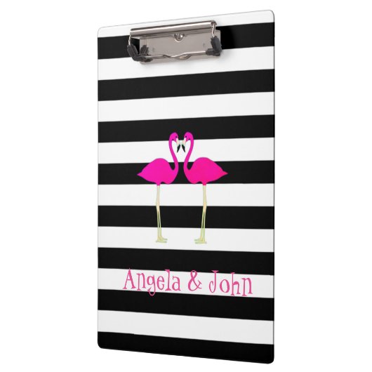 Rosa Flamingos, Schwarz, Weiße Streifen Personalis Klemmbrett (Links)