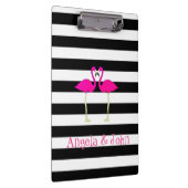 Rosa Flamingos, Schwarz, Weiße Streifen Personalis Klemmbrett (Rechts)