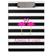 Rosa Flamingos, Schwarz, Weiße Streifen Personalis Klemmbrett (Vorderseite)
