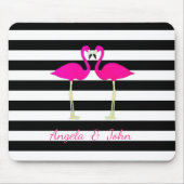 Rosa Flamingos, Schwarz, Weiße Streifen Personalis Mousepad (Vorne)