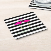 Rosa Flamingos, Schwarz-weiße Streifen, Personalis Rechteckiger Pappuntersetzer (angewinkelt)