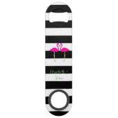 Rosa Flamingos, Schwarz-weiße Streifen, Personalis Speedflaschenöffner (Vorderseite)