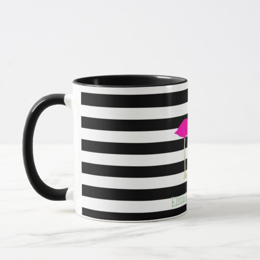 Rosa Flamingos, Schwarz-weiße Streifen, Personalis Tasse (Links)