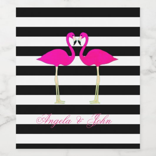 Rosa Flamingos, Schwarz, Weiße Streifen Personalis Weinetikett (Einzelnes Label)